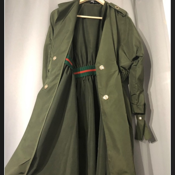 Olive Gunner Mid Trench Coat - Picture 1 of 8